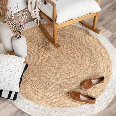 Produktbild von Volero - Jute Teppich Rund - Fair Natur Weiß - Ø 100 cm - Wohnzimmer, Esszimmer, Schlafzimmer - Boho, Ländlich, Modern