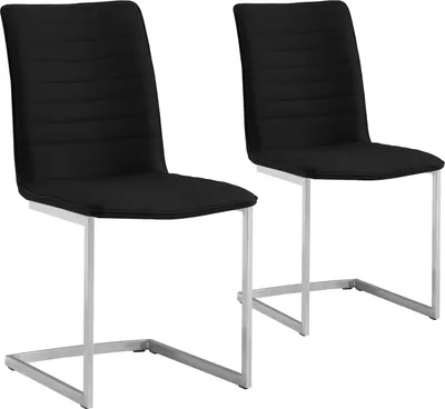 Produktbild von Esszimmerstühle Freischwinger 2er Set schwarz Schwingstühle mit gerader Rückennaht Edelstahlgestell