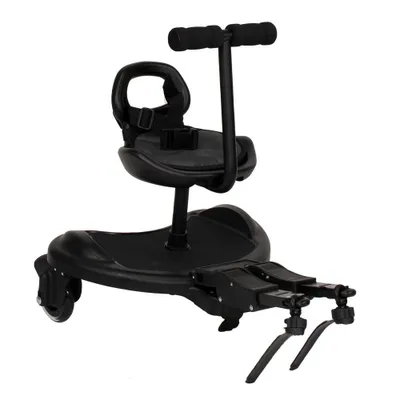 Productafbeelding van Novi Smart Fit Zitplank – met zitje, stuur en veiligheidsgordel, antislip, verstelbare stangen, geschikt tot 20 kg, zwart