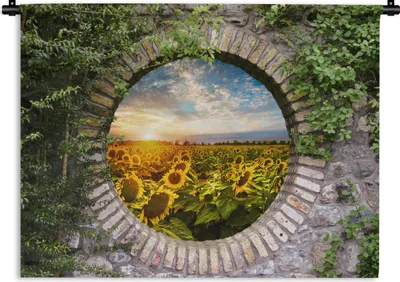 Produktbild von MuchoWow® Wandteppich Wandbehang Sonnenblumen - Ansicht - Blumen - Sonne 120x90 cm Tapisserie Dekoration Wandtuch - Wohnen - Aufhänger für die Wand