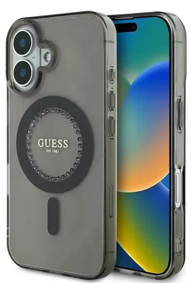 Produktbild von Guess GUHMP16SPFTDTEK iPhone 16 6.1" schwarz hardcase IML Rhinestones MagSafe Schutzhülle