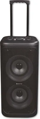 A black trolley speaker with a retractable handle.