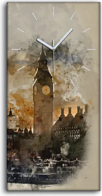 Produktbild von Dekor Leinwand Uhr Wandbilder Geräuschlos Kunstdruck 30x60 London Stadt - weiße Hände
