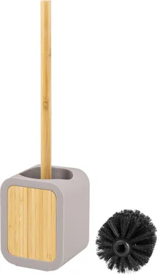 Produktbild von eluno WC-Garnitur aus Kunststoff und Bambus mit Kratzschutz, taupe