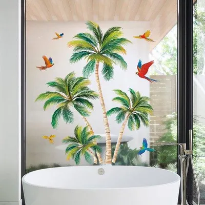 Produktbild von Tropische Pflanzen Fensterfolie, Palm, Vogel, Anti-Kollision, doppelseitig