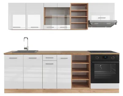 Produktbild von Küchenzeile Vicco R-Line Weiß Hochglanz/Goldkraft Eiche 240 cm , AP Eiche, Model 43318