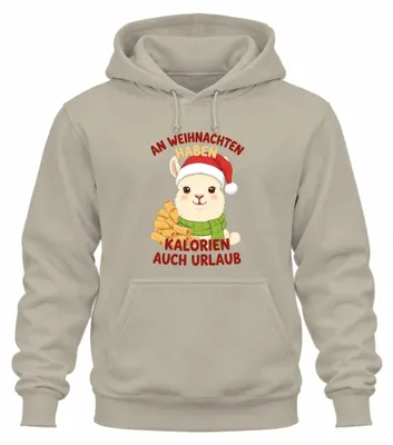 Produktbild von An Weihnachten Haben Kalorien Urlaub Alpaka Lama Nikolaus Hoodie Kapuzenpullover, Natur, 3XL