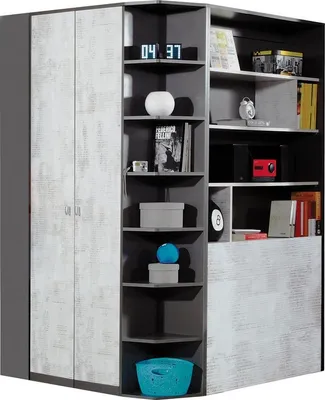 Produktbild von Furniture24 Kleiderschrank Tablo TA1 Schrank Behgebarer Eckschrank Eckkleiderschrank mit Beleuchtung 3 Schubladen 1 Kleiderstange