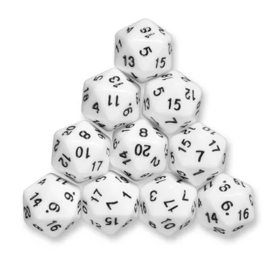 Produktbild von 10x polyedrische W20 Würfel für Rollen- und Tabletopspiele (weiß)