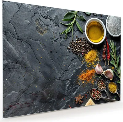Produktbild von Glasbild 120x90cm in XXL für Wohnzimmer, Schlafzimmer Motiv Küche Zutaten