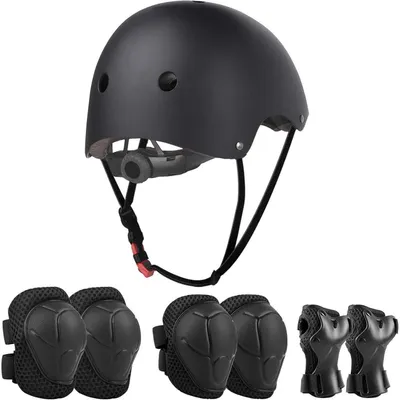 Productafbeelding van Schonerset kinderhelm 7-in-1, skatemhelm, beschermers, inline skates, zwart