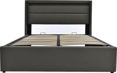 Obrázok produktu pre Sweiko posteľ s pružinovým boxom Čalúnená posteľ Manželská posteľ s LED osvetlením Úložná posteľ 160x200cm Sivá (bez matraca)