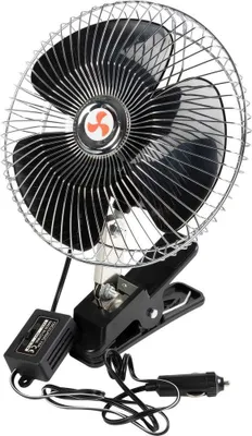 Obrázok produktu pre Ventilátor START Libeccio s chrómovou mriežkou – 12 V a 16 W – 2 funkcie, výkonný a tichý, 20 cm, čierny