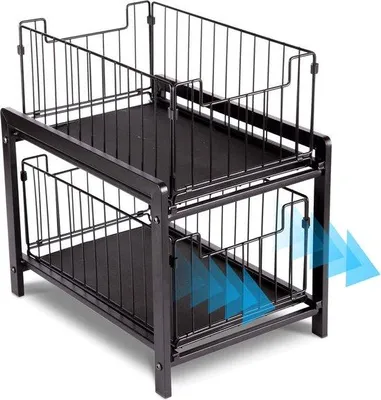 Productafbeelding van Unyqoos® 2-laags kastorganizer – uitschuifbare manden van koolstofstaal, dakgrijs, 37x26x38,5 cm, geschikt voor keukenkasten en onderkasten