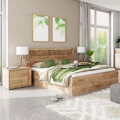 Produktbild von Schlafzimmer Set 3-teilig inkl. Bettgestell 160x200 cm in Eiche NUSCO-161, ohne Beleuchtung