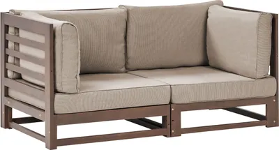 Produktbild von BELIANI Gartensofa Dunkelbraun aus Akazienholz mit Auflagen in Taupe 2-Sitzer Sofa Retro Landhaus Stil Terrasse Outdoor Außenbereich