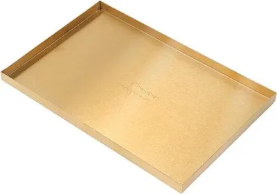 Imagen del producto de Bandeja dorada de acero inoxidable, de 30x20 cm, ideal para utensilios de maquillaje, joyas y decoración
