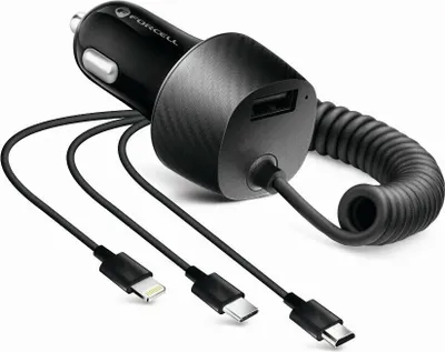 Immagine prodotto di Forcell Caricatore universale 3in1 per auto 3,4A Caricatore USB Type-C Micro-USB iOS con porta USB Carica rapida Accendisigari per smartphone