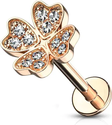 Produktbild von Labret Piercing Lippenpiercing Stab Kleeblatt Clover Monroe Madonna Medusa Stecker Stud Zirkonia Kristalle Autiga® rosegold 1,2 mm 6 mm