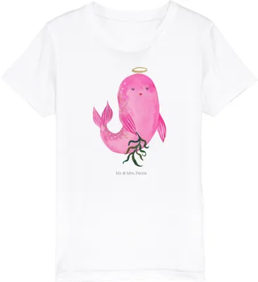 Produktbild von Mr. & Mrs. Panda Organic Kinder T-Shirt Sternzeichen Jungfrau 7-8 Jahre (122/128) - Weiß - Geschenk, Geburtstag August, Kindershirt, Öko, Kurzarm, Meerjungfrau, Bio