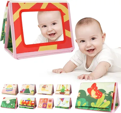Produktbild von Babyspiegel mit Knisterbuch, Babyspielzeug für 0–9 Monate, faltbares Spiegelspielzeug zur Wahrnehmungsförderung, Lernspielzeug für Neugeborene, buntes Babygeschenk