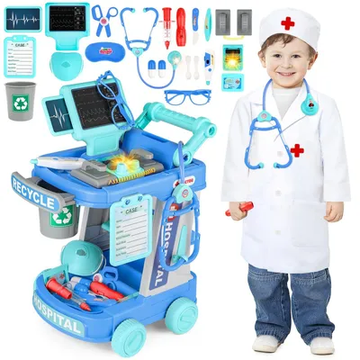 Imagen del producto de Coche de médico, maletín de médico, juguetes para niños, maletín de doctor, juego de médico con accesorios, color azul