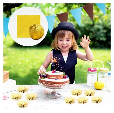 Produktbild von 50 Stück Pralinenschachteln, 100 Stück Geschenkpapier, goldene Dessert-Dekoration, Mini-Deko-Box, DIY hausgemachte Dessert-Accessoires, Party-Feier-Dekoration