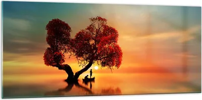 Produktbild von Bilder auf glas - See Natur Nacht - 120x50cm - Glasbilder - Wandbilder - Kunstdruck - zum Aufhängen bereit - Wanddekoration aus Glas - Glas Bilder - Wandbild auf Glas - Einteilig - GAB120x50-3458