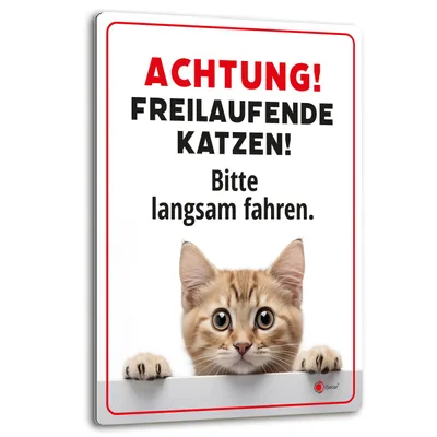 Produktbild von Achtung freilaufende Katzen 30 x 40 cm Hinweis-Schild I Warnschild I Aluverbund I az147