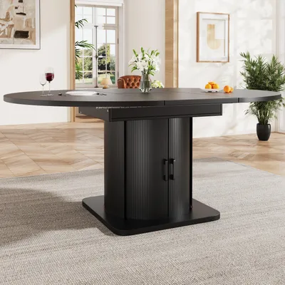 Produktbild von Flieks Esstisch ausziehbar mit Schubladen, ausziehbar zu oval, Platz für bis zu 6 Personen, Esstisch, Esszimmertisch 118-158x118x76cm, Schwarze
