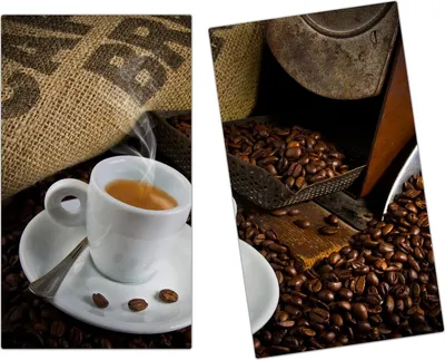 Produktbild von Spritzschutz Herdabdeckplatte Schneidebrett aus Glas Kaffeetasse und Kaffeebohnen 2-Teilig (60x52cm)