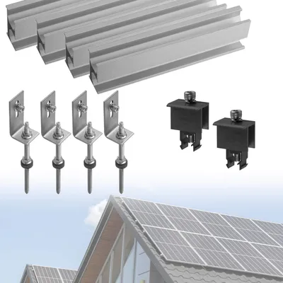 Produktbild von Solarmodul Halterung Set Blechdach Dach Befestigung Stockschraube Schiene für 1 Solarpanel, Klemmen Schwarz