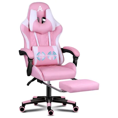 Zdjęcie produktu dla Fotel gamingowy premium ALFORDSON z podnóżkiem i podparciem lędźwi, ergonomiczna konstrukcja, pochylenie 150°, skórzany fotel do biura dla graczy, 180 kg, różowy