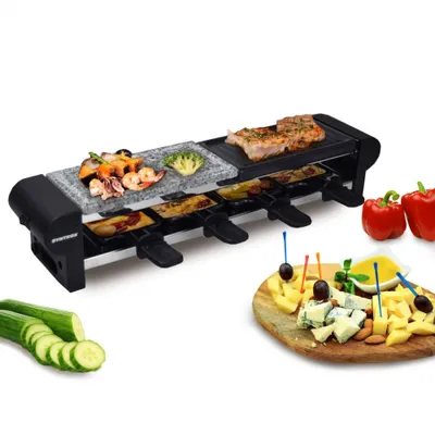 Obrázek produktu pro Syntrox Germany raclette pro 4 osoby s kamennou deskou a smaltovanou grilovací deskou - 600W, nepřilnavé pánve pro grilování bez tuku