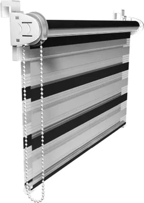 Produktbild von FURNIFY® Doppelrollo 60 x 130 cm Fensterrollo Tag-Nacht ohne Bohren, Kettenzug mit Stopper | Klemmfix Zebrarollo: Schwarz-Weiß