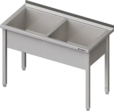Produktbild von Topfspüle mit zwei Becken, 1300x700x850 mm, 300 mm Beckenhöhe, mit Aufkantung, verschweißt