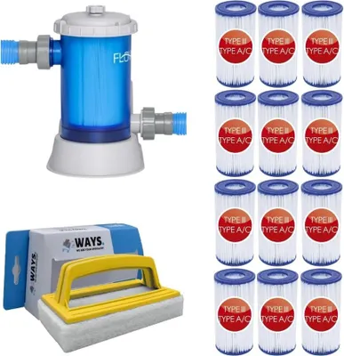 Produktbild von WAYS - Poolpflege - Filterpumpe 5678 L/u & 12 Filter Typ III & WAYS Scheuerbürste