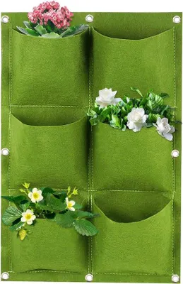 Produktbild von Vertikale Pflanzsäcke mit 6 Taschen, Wandbeutel für Blumen im Garten, Wandbeutel für Außen, Hausdekoration (Grün)
