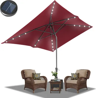 Produktbild von TolleTour Sonnenschirm Ø300x200cm mit LED, UV-Schutz, Kurbel - Rot, Ampelschirm beidseitig um 30° knickbar Rechteckig Balkonschirm