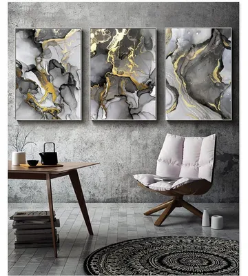 Image de Œuvres d'art abstraites pour mur, tableaux sur toile, texture marbre gris et doré, lot de 3, dimensions 20x30 cm