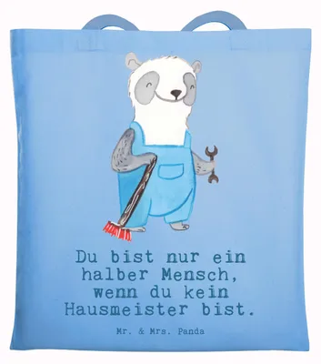 Produktbild von Mr. & Mrs. Panda canvas tasche Hausmeister Herz - Sky Blue - Geschenk, Witzig, Facility Manager, dokumententasche, Einkaufstasche, Jutebeutel, Uni, Hausverwalter, Lustig