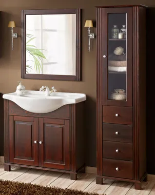 Produktbild von Badmöbel Set inkl. 85 cm Keramik-Waschbecken AVEIRO-56, im Landhausstil, Pinie Massivholz braun, B/H/T ca. 161/180/49 cm