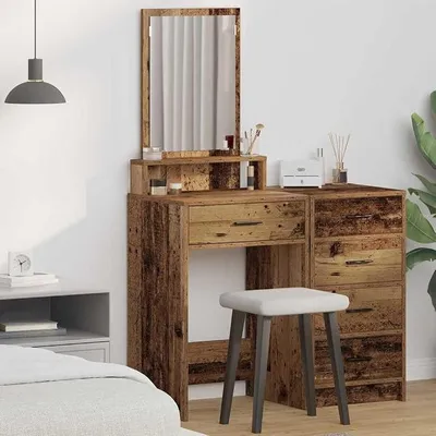 Image de Table de maquillage avec tiroir, en bois antique, dimensions : 50 x 41 x 140 cm. Table de maquillage pour chambre