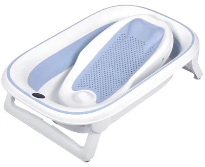 Produktbild von Nukido NK-279 Faltbarer Babybadewanne mit Thermometer und Einsatz, weiß-blau