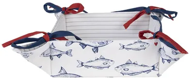 Image de Clayre & Eef Panier à pain 35x35x8 cm Blanc Bleu Coton Poissons