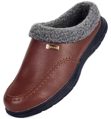 Productafbeelding van Pantoffels Slippers Huissloffen - Heren - Leer - Winter - Antislip - Warm gevoerd