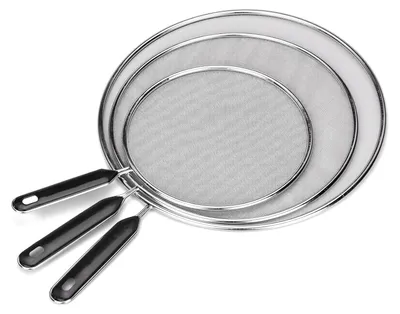 Produktbild von 3 Stück Spritzschutz Pfannen Edelstahl Pfanne Spritzdeckel Küchen Bratpfanne Öl Proofing Deckel mit Handgriff 25cm 29cm 33cm Durchmesser für eine Vielzahl von Pfannen Bratpfannen