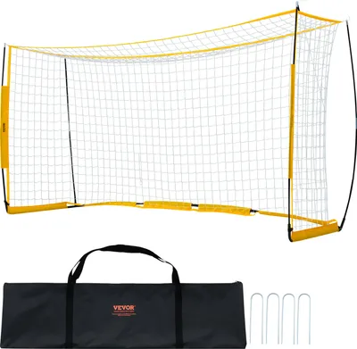 Immagine prodotto di VEVOR Porta da calcio portatile 12 x 6 piedi per il giardino, grande rete da calcio per allenamento con struttura in fibra di vetro in acciaio, giallo