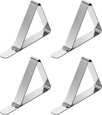 Image de Unyqoos® : Lot de 4 pinces en acier inoxydable pour nappes – Fixations résistantes au vent, idéales pour une utilisation en extérieur et lors d'événements, adaptées aux tables d'une épaisseur allant jusqu'à 6 cm