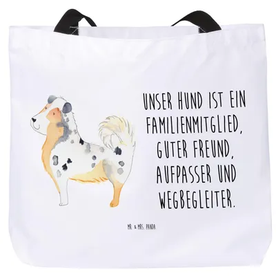 Produktbild von Mr. & Mrs. Panda Strandtasche Hund Australien Shepherd - Weiß - Geschenk, Reisetasche, Spruch, Sprüche, Familie, Tote Bag, Beutel, Hundemotiv, Tasche, Laptoptasche